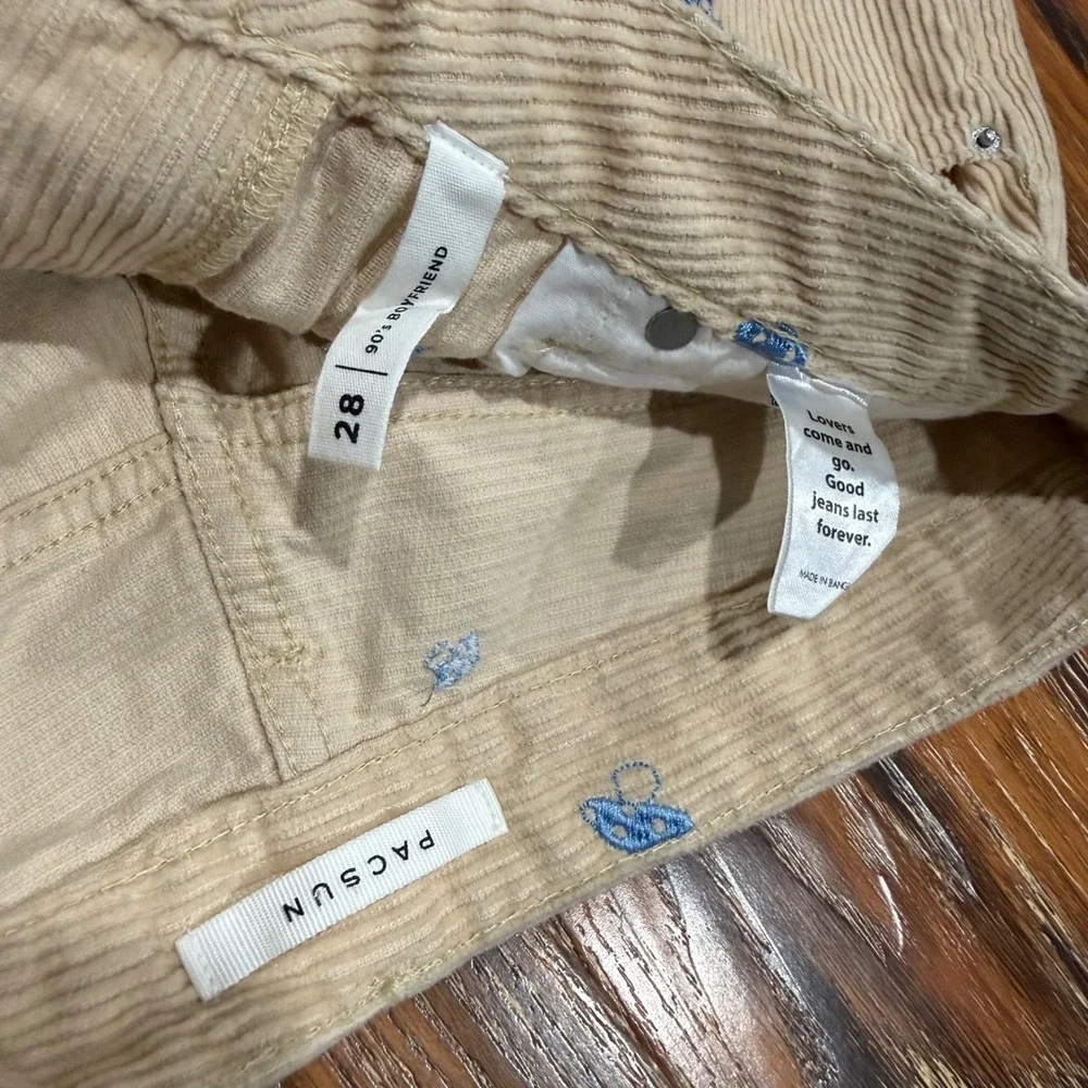 PacSun 90s Boyfriend Corduroy Butterfly Embroidered Pants Tan Beige Womens 28